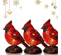 Sheremart Cardinal Lamp,Red Resin Bird Lamps,Plug In Stained Glass Fanyil Cardinal Lamp,7in Bird Light Lamps for Bedroom Study Holiday Decoration (3PCS)