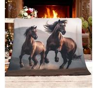 Sherpa Couverture Gros Plan Dynamique sur Un Cheval Plaid Polaire Flanelle Super Chaude Couverture Douillette Douce et Chaude Gris Antistatique Plaids pour Lit Canapé Camping Voyage