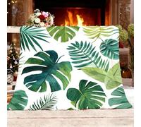 Sherpa Couverture Plante Monstera Deliciosa Motif Plaid Polaire Flanelle Super Chaude Couverture Douillette Douce et Chaude Vert Antistatique Plaids pour Lit Canapé Camping Voyage