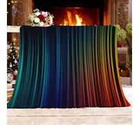 Sherpa Couverture Rayures à DéGradé Dynamique Plaid Polaire Flanelle Super Chaude Couverture Douillette Douce et Chaude Bleu Foncé Antistatique Plaids pour Lit Canapé Camping Voyage