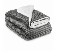 Beautissu XXL Plaid Canape Sherpa 150x200 cm Elisa - Doux Plaid Anthracite Chaud pour Hiver, Canapé - Couverture Polaire avec Effet Scintillant et Imitation Peau d'agneau