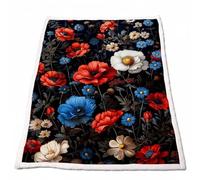 Sherpa Polaire Couverture Flower Couverture Lestée Adulte Chaude Douce Confortable Rouge Plaid Canape Grande Taille 130 x 150cm pour Plaid Automne Hiver Lit Canapé Outdoor Cadeau Femme Model-2721