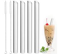Sheryl&Rain 4 Pièces Paille en Verre Transparente avec 2 Brosses,Bubble Tea en Verre Réutilisables 14mm Large,Grosse Pailles en Verre de 21.5cm pour Bubble Tea pour Bubble Tea Smoothies Cocktails Jus