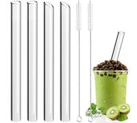 Sheryl&Rain 4 Pièces Paille en Verre Transparente avec 2 Brosses,Bubble Tea en Verre Réutilisables 14mm Large,Grosse Pailles en Verre de 21.5cm pour Bubble Tea pour Bubble Tea Smoothies Cocktails Jus