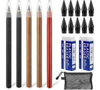Sheryl&Rain 5 Pcs Crayon Infini, Crayons Sans Encre avec 10 Pointes de Rechange, 2 Gommes, Crayon Papier Intemporel Éternel Réutilisable pour L'écriture Dessin de Bureau à Domicile Fourniture