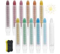 Sheryl&Rain Craies Extérieures Enfant Sans Poussière,12 Pièces Craie Pour Tableau Noir Craies Couleur Avec 12 Porte Craie Rétractile,Hydrosoluble non Toxiques Grosse Crai Enfant Extérieur