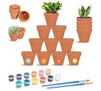 Sheryl&Rain Lot de 24 mini pots de fleurs en terre cuite, avec 12 couleurs et 2 pinceaux, 3 x 3,5 cm, en terre cuite, avec trou de drainage, pour bricoler, plantes, plantes succulentes, plantes