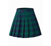 Shestellar Jupe courte plissée élastique pour femme, uniforme de pom-pom girl, taille haute, A-line, mini jupe à carreaux verts S