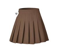 Shestellar Jupe plissée courte extensible pour femme, uniforme de pom-pom girl, taille haute, mini jupe trapèze, Marron avec poches, Taille S
