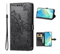 Shesyuki Leder Handytasche für Samsung Galaxy A16 4G/5G, Flip Wallet Case PU Leder Handgelenk Strap Folio Card Slots Magnetic Kickstand schützende Handyhülle(Schwarz)