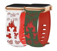 Shesyuki Lot de 2 bracelets gravés de dessins animés pour Apple Watch 38/40/41/42/44/45/46/49 mm pour femme - Deux tons - En silicone souple - Pour iWatch S10 9 8 7 6 5 4 3 2 1 SE Ultra