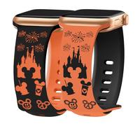 Shesyuki Lot de 2 bracelets gravés de dessins animés pour Apple Watch 38/40/41/42/44/45/46/49 mm pour femme - Deux tons - En silicone souple - Pour iWatch S10 9 8 7 6 5 4 3 2 1 SE Ultra