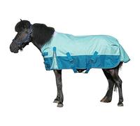 Shetland Poney Couverture de pluie légère 1200D 0 g Bleu vert 1,2 m | Tapis de poney imperméable léger 0 g avec tissu 1200D, plis sur les épaules, surfaix croisés, sangles de jambe amovibles et