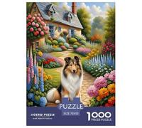 Shetland-sheepChien-Floral-Garden Puzzle 1000 Pièces Adultes Enfants intéressant Puzzles 1000 Pièces Peinture Art Cadeau 70x50cm/1000pcs