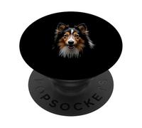 Shetland Sheepdog Sheltie Face Noir PopSockets PopGrip Adhésif