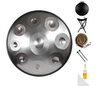SHEUAO Handpan Drum 432Hz/440Hz,9/10/12 Notes Instrument De Percussion De 56cm Comprend Une Housse,Un Support,des Baguettes,De l'huile d'entretien pour La Guérison Sonore Silver-440Hz-9tone