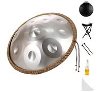 SHEUAO Handpan Drum 432Hz/440Hz,9/10/12 Notes Instrument De Percussion De 56cm Comprend Une Housse,Un Support,des Baguettes,De l'huile d'entretien pour La Guérison Sonore Silver-440Hz-12tone