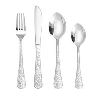 SHEUMNT Ensemble de couverts vintage en argent sculpté 24 pièces pour 6 personnes, vaisselle en acier inoxydable avec couteau/fourchette/cuillère, ensemble de couverts pour la maison et la cuisine