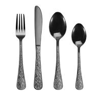 SHEUMNT Ensemble de couverts vintage en noir sculpté 24 pièces pour 6 personnes, vaisselle en acier inoxydable avec couteau/fourchette/cuillère, ensemble de couverts pour la maison et la cuisine