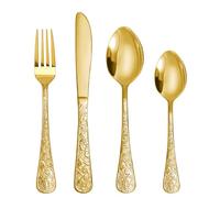SHEUMNT Ensemble de couverts vintage en or sculpté 24 pièces pour 6 personnes, vaisselle en acier inoxydable avec couteau/fourchette/cuillère, ensemble de couverts pour la maison et la cuisine