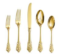 SHEUMNT Magnifique ensemble de couverts baroques Or coffret cadeau | 18/10 en acier inoxydable 20 pièces, ustensiles comprenant une fourchette, une cuillère et un couteau avec