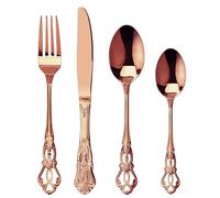 SHEUMNT set couverts de table or rose 6 personnes Rétro royal, ensemble de couverts inox 24 pièces, se compose de couteaux/fourchettes/cuillères, finition Poli résistant, facile à nettoyer
