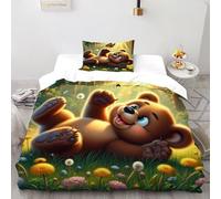 SHEVIOMB Brown Bear and Butterfly 2 Pièces Housse De Couette Cute Animals Impression 3D,literie en Microfibre Hypoallergique Convient Aux Adultes Enfants Single（135x200cm）
