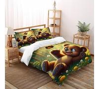 SHEVIOMB Brown Bear and Butterfly Imprimé Parure De Lit Microfibre Parure De Lit Adulte Ave Fermeture Éclair Cute Animals Housses De Couettes 3 Pièces Et 2 Taie d'oreiller King（220x240cm）