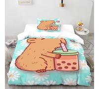 SHEVOVER Capibara Housse De Couette 2 Pièces Animaux Mignons De Couvre-Lit Microfibre Adulte avec Fermeture Éclair Taies d'oreiller Single（135x200cm）