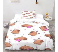 SHEVOVER Capybara Housse De Couette 2 Pièces Parure De Couette Animaux Mignons Microfibre 1 Taie d'oreiller Single(135x200cm)