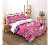 SHEVOVER CupGâteau Beignet Housse De Couette Ensemble Impression Dessertss Gâteau Motifs Mignons Ensemble De Literie Microfibre Literie 3 Pièces avec 2 Taie d'oreiller pour Garçon King（220x240cm）