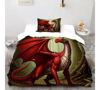 SHEVOVER Dragon Rouge Housse De Couette Ensemble 3D Imprimé Animal Dragon Volant Ensemble De Literie Microfibre Literie 2 pièces avec Taie d'oreiller pour Jeunes Single(135x200cm)