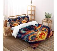 SHEVOVER Flamme Dragon Ball Housse De Couette Ensemble Impression Mythe d'or Ensemble De Literie Microfibre Literie 3 Pièces avec 2 Taie d'oreiller pour Jeunes King（220x240cm）