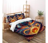 SHEVOVER Flamme Dragon Ball Housse De Couette Set Impression Mythe d'or Literie Set Microfibre Literie Parure avec Fermeture Éclair avec 2 Taie d'oreiller Garçon Double(200x200cm)