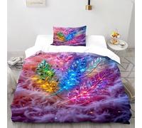 SHEVOVER Plumes colorées Housse De Couette Ensemble 3D Imprimé Plume rêveuse Rose Ensemble De Lit Microfibre Literie 3 Pièces avec 2 Taie d'oreiller pour Jeunes Single（135x200cm）