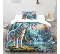 SHEVOVER Totem Loup Housse De Couette Ensemble Impression Culture Indienne Totem Ensemble De Literie Microfibre Literie 2 pièces avec Taies d'oreiller Enfants Single(135x200cm)