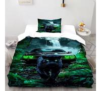 SHEVOVER Voiture de Sport Black Panther Housse De Couette Set 3D Imprimé Animal Voiture Literie Set Microfibre Literie Parure avec Fermeture Éclair avec 2 Taie d'oreiller Garçon Single（135x200cm）
