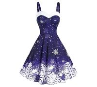 Shffuw Robe Cocktail Femme Chic Femmes noël dégradé Flocon de Neige imprimé Mode décontracté Sexy rétro Robe Courte Une Ligne Robe Caractéristiques: Robe Longue Femme Chic Et Elegant (Purple, XXL)