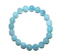 SHFJASBNUMG Bracelet aigue-marine de 10 mm pour homme et femme | Pierre de naissance des Poissons de mars | Convient pour un grand poignet d'environ 19 cm | Cristal naturel du chakra de la gorge pour