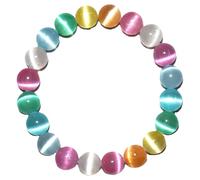 SHFJASBNUMG Bracelet en sélénite arc-en-ciel de 10 mm - Cristal naturel irisé | Bracelet de méditation avec effet œil de chat | Livré avec kit d'outils de perles - Réglable pour poignet de 16,5 à 20,3