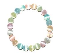 SHFJASBNUMG Bracelet en sélénite arc-en-ciel de 8 mm - Cristal naturel multicolore du chakra de la couronne | Bracelet de méditation de couleur douce avec effet œil de chat | Kit d'outils de perles