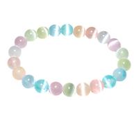 SHFJASBNUMG Bracelet en sélénite arc-en-ciel de 8 mm - Cristal naturel multicolore du chakra de la couronne | Bracelet de méditation de couleur douce avec effet œil de chat | Kit d'outils de perles