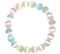SHFJASBNUMG Bracelet en sélénite macaron de 10 mm - Cristal naturel multicolore du chakra de la couronne | Bracelet de méditation de couleur douce avec effet œil de chat | Kit d'outils de perles