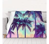 SHFJASBNUMG Couverture en flanelle chaude avec motif palmiers colorés, noir fluo, aquarelle, fond texturé pour enfants, adolescents, adultes, hommes, femmes, 125 x 150 cm