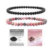 SHFJASBNUMG Lot de 2 bracelets extensibles en cristal naturel de 6 mm - Turquoise bleue, Howlite, Reiki - Bijou de guérison énergétique pour la méditation, le yoga, unisexe, 4mm, Pierre