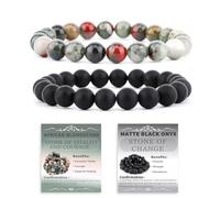 SHFJASBNUMG Lot de 2 bracelets extensibles en cristal naturel de 6 mm - Turquoise bleue, Howlite, Reiki - Bijou de guérison énergétique pour la méditation, le yoga, unisexe, 8 mm, Pierre