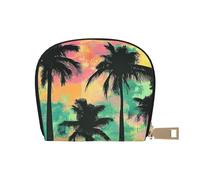 SHFJASBNUMG Palmiers Portefeuille de Cartes en Cuir PU coloré Noir Fluo Aquarelle Portefeuille en Cuir imperméable Fond texturé Portefeuille Cartes à la Mode avec Plusieurs Poches 9 x 11 cm