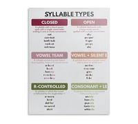 SHFTQXSLAT Syllable Types Chart Phonics Rules Poster Essential Reading Reference for Teachers Homeschool(Unframed,12x18inch(30x45cm))