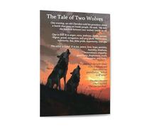 SHFTQXSLAT The Tale of Two Wolves Canvas Wall Art, Inspirational Quote Wolf Poster Print, Motivational Decor for Home Office(Framed,08x12inch(20x30cm))