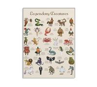 SHFTQXSLAT Vintage Fantasy Creatures Canvas, Ancient Mythology Legendary Beasts Wall-Art for Living Room Decor, Aesthetic Painting Print(Unframed,12x18inch(30x45cm))